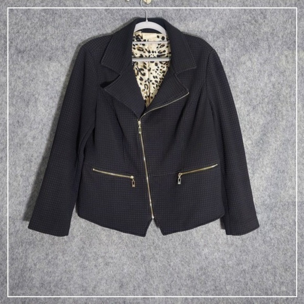 Chicos‎ Jacket 1 M Cheetah Moto Waffle Knit Lined Zip Pocket Collar mob wife